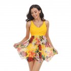 Women Floral Printing Swimsuit Summer Fashion Mesh Skirt Split Swimwear For Hot Spring Beach Party Q2323 yellow mesh skirt S