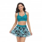 Women Floral Printing Swimsuit Summer Fashion Mesh Skirt Split Swimwear For Hot Spring Beach Party X2305 Teal blue L