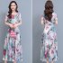 Women Floral Printing Dress Summer Short Sleeves Round Neck Long Skirt High Waist Large Swing Pullover Dress green M