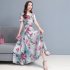Women Floral Printing Dress Summer Short Sleeves Round Neck Long Skirt High Waist Large Swing Pullover Dress green M
