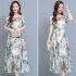Women Floral Printing Dress Summer Short Sleeves Round Neck Long Skirt High Waist Large Swing Pullover Dress green M