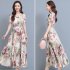 Women Floral Printing Dress Summer Short Sleeves Round Neck Long Skirt High Waist Large Swing Pullover Dress green M