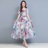 Women Floral Printing Dress Summer Short Sleeves Round Neck Long Skirt High Waist Large Swing Pullover Dress green M
