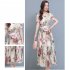 Women Floral Printing Dress Summer Short Sleeves Round Neck Long Skirt High Waist Large Swing Pullover Dress green M