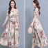 Women Floral Printing Dress Summer Short Sleeves Round Neck Long Skirt High Waist Large Swing Pullover Dress green M