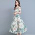 Women Floral Printing Dress Summer Short Sleeves Round Neck Long Skirt High Waist Large Swing Pullover Dress green M