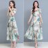 Women Floral Printing Dress Summer Short Sleeves Round Neck Long Skirt High Waist Large Swing Pullover Dress green M
