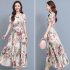 Women Floral Printing Dress Summer Short Sleeves Round Neck Long Skirt High Waist Large Swing Pullover Dress green M