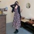 Women Floral Printing Dress Fashion Square Collar Spaghetti Strap A line Skirt Casual High Waist Pullover Sundress As shown S
