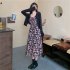 Women Floral Printing Dress Fashion Square Collar Spaghetti Strap A line Skirt Casual High Waist Pullover Sundress As shown XL