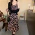 Women Floral Printing Dress Fashion Square Collar Spaghetti Strap A line Skirt Casual High Waist Pullover Sundress As shown L