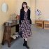Women Floral Printing Dress Fashion Square Collar Spaghetti Strap A line Skirt Casual High Waist Pullover Sundress As shown XL