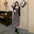 Women Floral Printing Dress Fashion Square Collar Spaghetti Strap A line Skirt Casual High Waist Pullover Sundress As shown XL