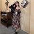 Women Floral Printing Dress Fashion Square Collar Spaghetti Strap A line Skirt Casual High Waist Pullover Sundress As shown XL