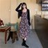Women Floral Printing Dress Fashion Square Collar Spaghetti Strap A line Skirt Casual High Waist Pullover Sundress As shown XL
