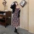 Women Floral Printing Dress Fashion Square Collar Spaghetti Strap A line Skirt Casual High Waist Pullover Sundress As shown XL