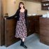 Women Floral Printing Dress Fashion Square Collar Spaghetti Strap A line Skirt Casual High Waist Pullover Sundress As shown XL