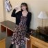 Women Floral Printing Dress Fashion Square Collar Spaghetti Strap A line Skirt Casual High Waist Pullover Sundress As shown XL