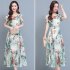 Women Floral Printing Dress Summer Short Sleeves Round Neck Long Skirt High Waist Large Swing Pullover Dress apricot M