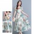 Women Floral Printing Dress Summer Short Sleeves Round Neck Long Skirt High Waist Large Swing Pullover Dress apricot M