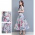 Women Floral Printing Dress Summer Short Sleeves Round Neck Long Skirt High Waist Large Swing Pullover Dress apricot M