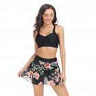 Women Floral Printing Swimsuit Summer Fashion Mesh Skirt Split Swimwear For Hot Spring Beach Party X2305 Black Peony L