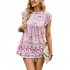 Women Floral Printing Short Sleeve Shirt Loose Casual Flared Sleeves Blouse Summer Simple Pullover Tops blue L