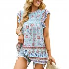 Women Floral Printing Short Sleeve Shirt Loose Casual Flared Sleeves Blouse Summer Simple Pullover Tops