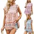 Women Floral Printing Short Sleeve Shirt Loose Casual Flared Sleeves Blouse Summer Simple Pullover Tops blue L