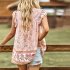 Women Floral Printing Short Sleeve Shirt Loose Casual Flared Sleeves Blouse Summer Simple Pullover Tops blue L