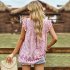 Women Floral Printing Short Sleeve Shirt Loose Casual Flared Sleeves Blouse Summer Simple Pullover Tops pink L