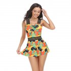 Women Floral Printing Swimsuit Summer Fashion Mesh Skirt Split Swimwear For Hot Spring Beach Party J2318 Orange flower S