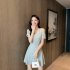 Women French Short Sleeves Dress Elegant Cold Shoulder Solid Color A line Skirt Casual High Waist Short Dress rose red 2XL