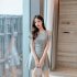 Women French Short Sleeves Dress Elegant Cold Shoulder Solid Color A line Skirt Casual High Waist Short Dress rose red 2XL