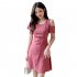 Women French Short Sleeves Dress Elegant Cold Shoulder Solid Color A line Skirt Casual High Waist Short Dress black L