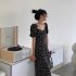 Women French Square Neck Dress Elegant Floral Printing High Waist A line Skirt Short Puff Sleeves Casual Dress 772 As shown XL