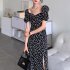 Women French Square Neck Dress Elegant Floral Printing High Waist A line Skirt Short Puff Sleeves Casual Dress 772 As shown XL