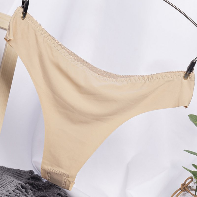 Women G-string Cotton Crotch Seamless Solid Color Low Waist Sexy Underwear Erotic Briefs Panties apricot_One size