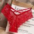 Women G string Lace Floral Thin Cross Ribbon Low Waist Sexy Underwear Erotic Briefs Panties purple M Within 52 5kg