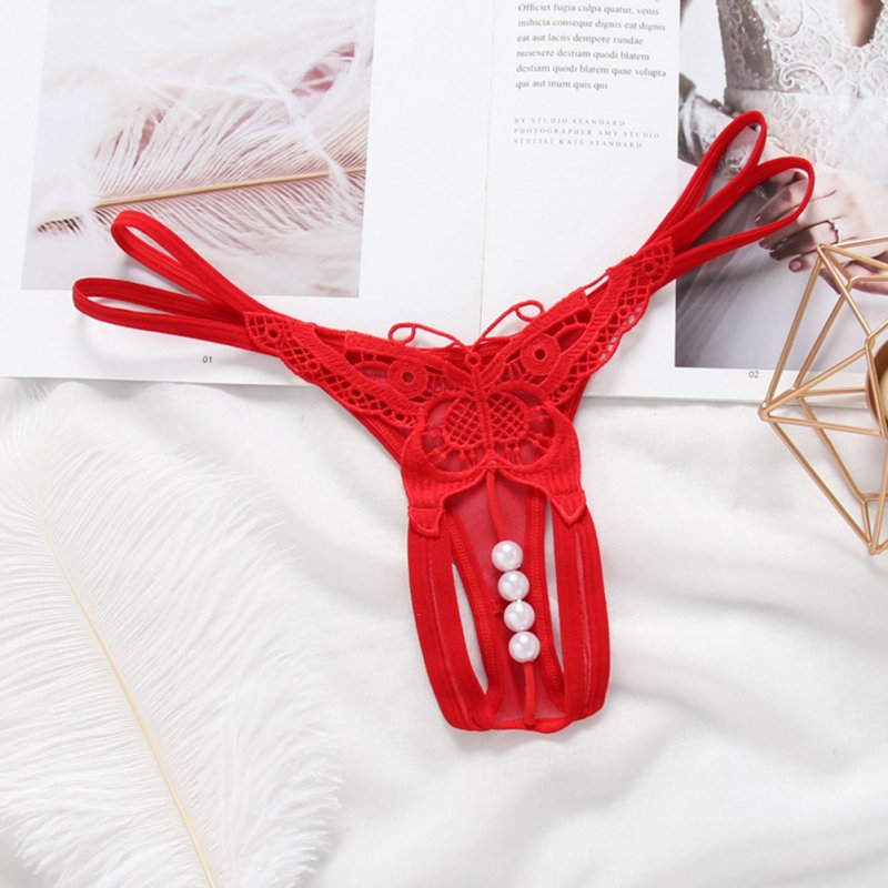 Women G-string Thong Sexy Underwear Open Crotch Butterfly Erotic Briefs Temptation Panties Red