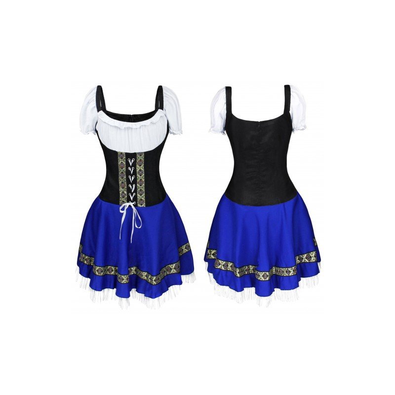 Women Girl Oktoberfest Dress Bavarian Style Costume Waitresses Uniform blue_XL