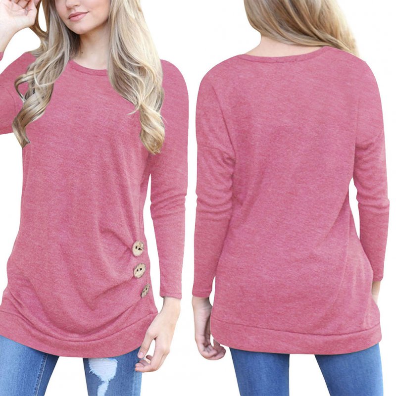 Women Girls Bat Long Sleeve Casual Round Collar Loose Tops Sweater Solid Color T-shirt