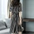 Women Girls Elegant Stripes Pattern Tight Waist Dress   White M