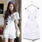 Women Girls Summer Cute Sweet Candy Color Casual Loose Denim Suspender Shorts white_S