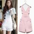 Women Girls Summer Cute Sweet Candy Color Casual Loose Denim Suspender Shorts white XL