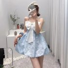 Women Girls Summer Sweet Dress Bow Design Sleeveless High Waist Dating Cute Fashion Ball Gown Princess Dress blue M