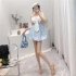 Women Girls Summer Sweet Dress Bow Design Sleeveless High Waist Dating Cute Fashion Ball Gown Princess Dress blue S