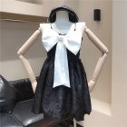 Women Girls Summer Sweet Dress Bow Design Sleeveless High Waist Dating Cute Fashion Ball Gown Princess Dress black  L
