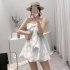 Women Girls Summer Sweet Dress Bow Design Sleeveless High Waist Dating Cute Fashion Ball Gown Princess Dress white L