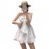 Women Girls Summer Sweet Dress Bow Design Sleeveless High Waist Dating Cute Fashion Ball Gown Princess Dress white XL